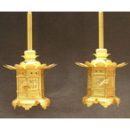 吊り灯篭　六角神前（西用）　真鍮製　金メッキ　２寸